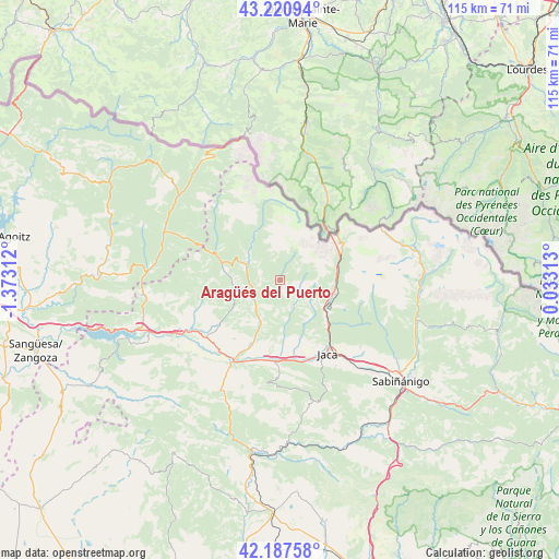 Aragüés del Puerto on map