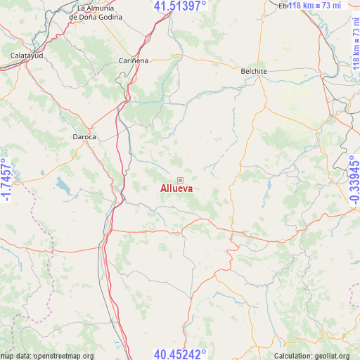 Allueva on map