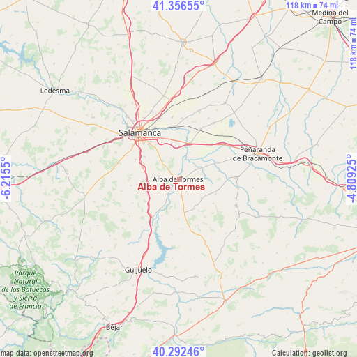 Alba de Tormes on map