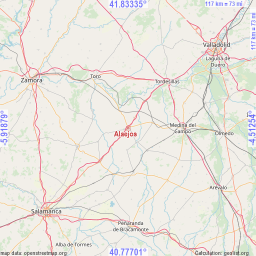 Alaejos on map