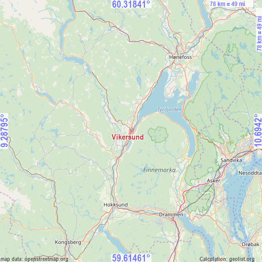 Vikersund on map