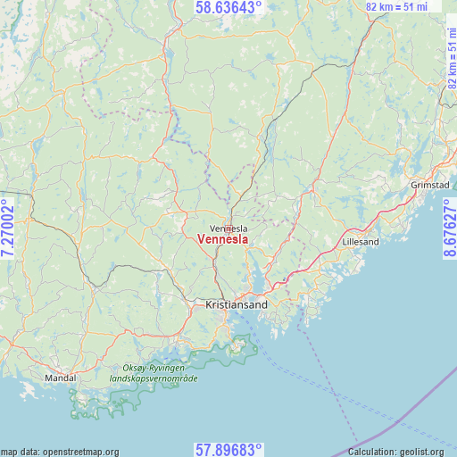 Vennesla on map