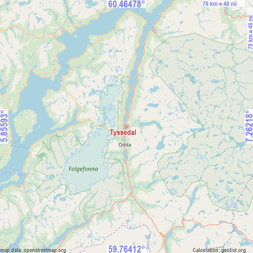 Tyssedal on map