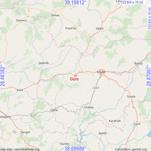 Güre on map