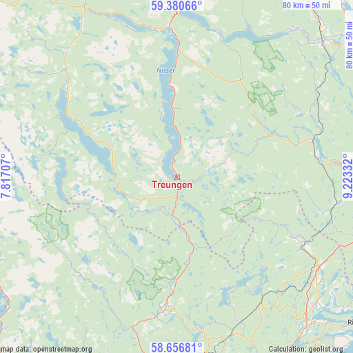 Treungen on map