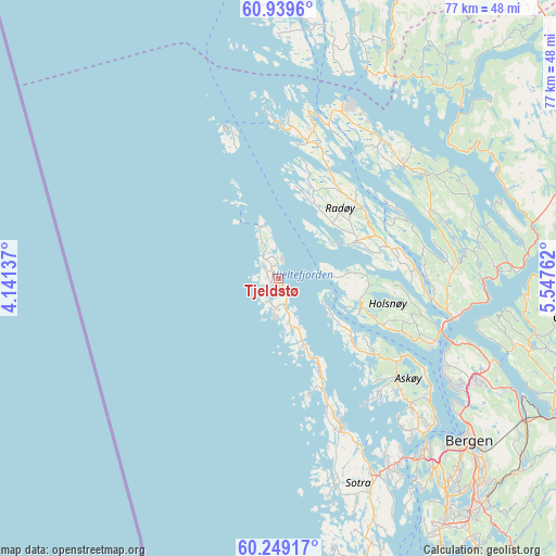 Tjeldstø on map