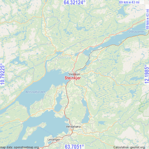 Steinkjer on map
