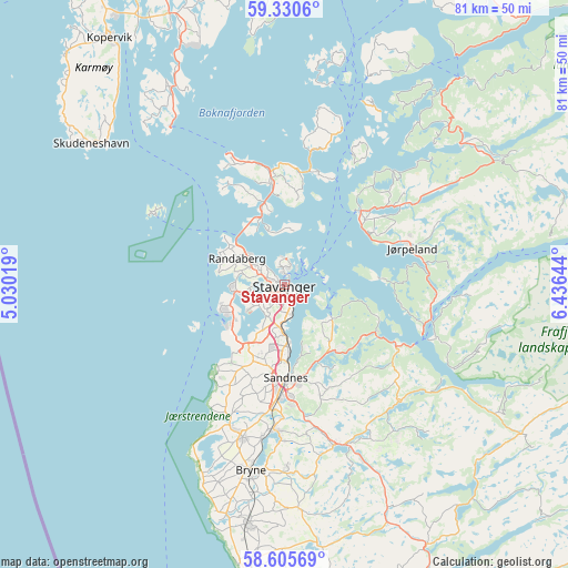 Stavanger on map