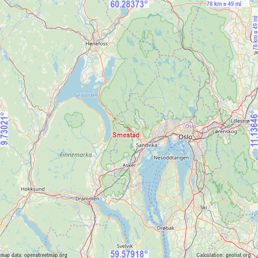 Smestad on map