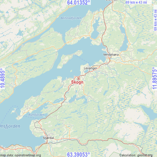 Skogn on map