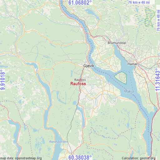 Raufoss on map