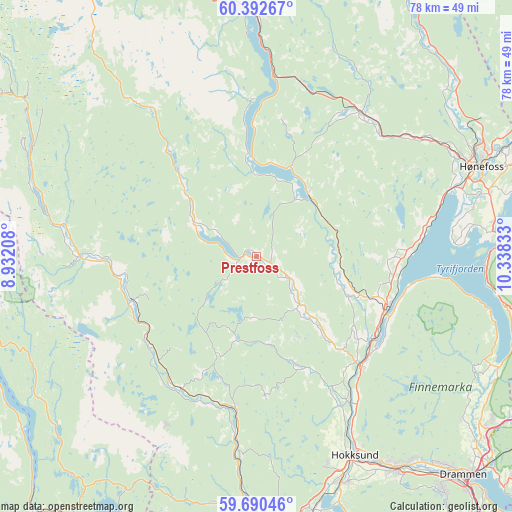 Prestfoss on map