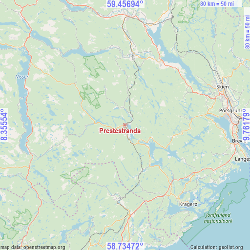 Prestestranda on map