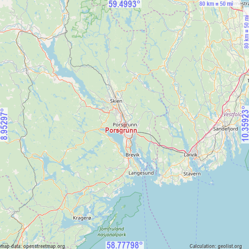Porsgrunn on map