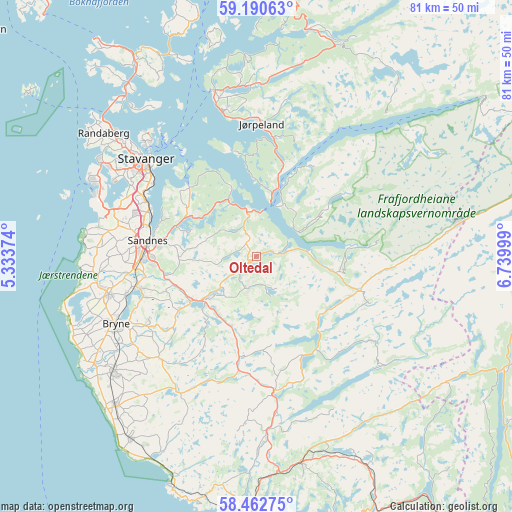Oltedal on map