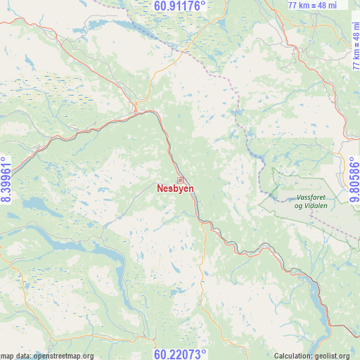 Nesbyen on map