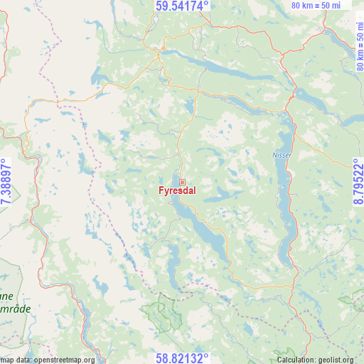 Fyresdal on map