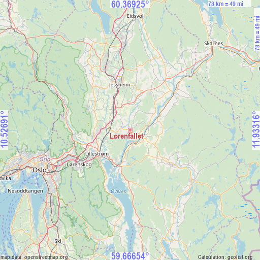 Lørenfallet on map