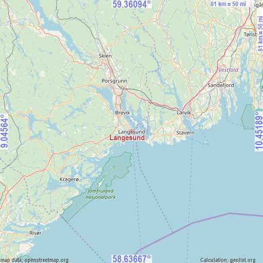 Langesund on map