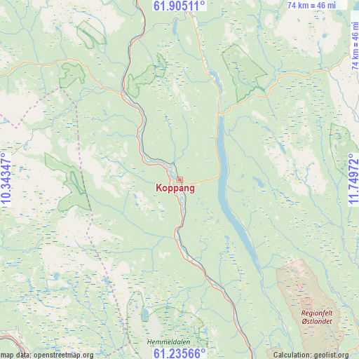 Koppang on map