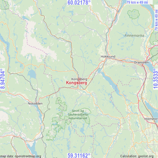 Kongsberg on map