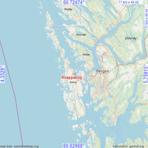 Knappskog on map