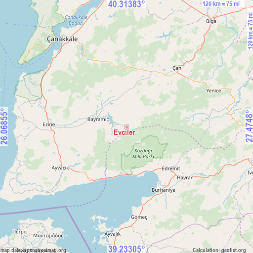 Evciler on map