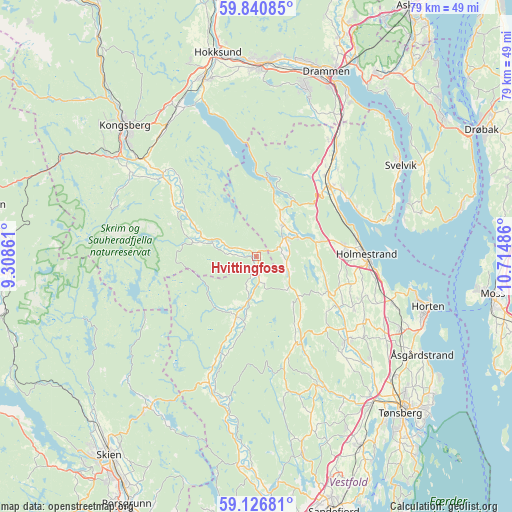 Hvittingfoss on map