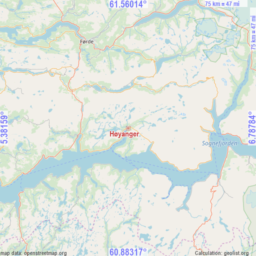 Høyanger on map
