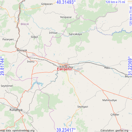 Eskişehir on map
