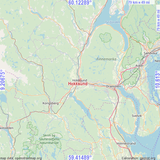 Hokksund on map