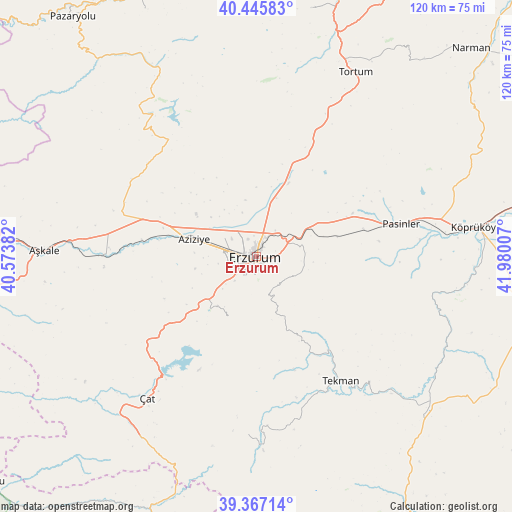 Erzurum on map
