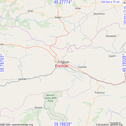 Erzincan on map
