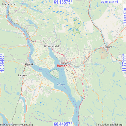 Hamar on map