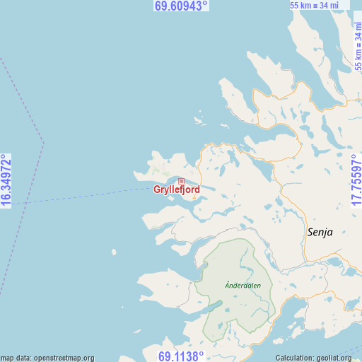 Gryllefjord on map