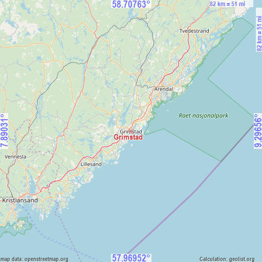 Grimstad on map