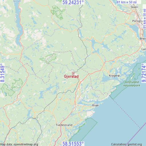 Gjerstad on map
