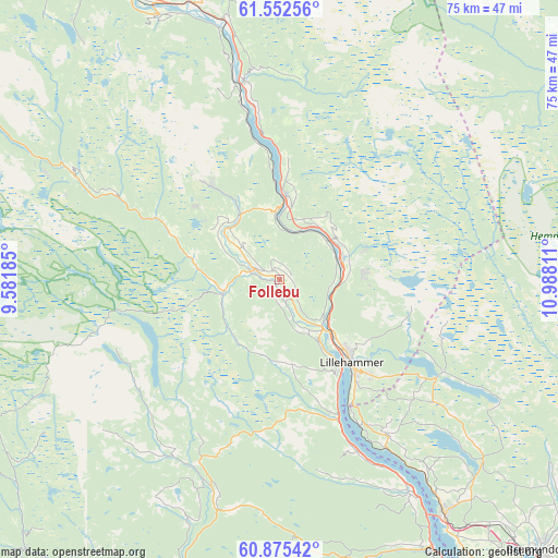 Follebu on map
