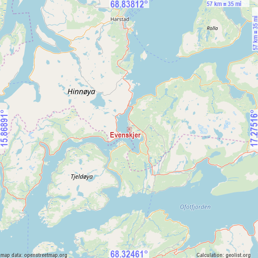 Evenskjer on map