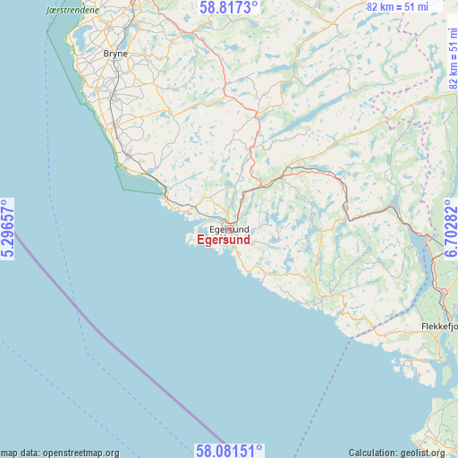 Egersund on map