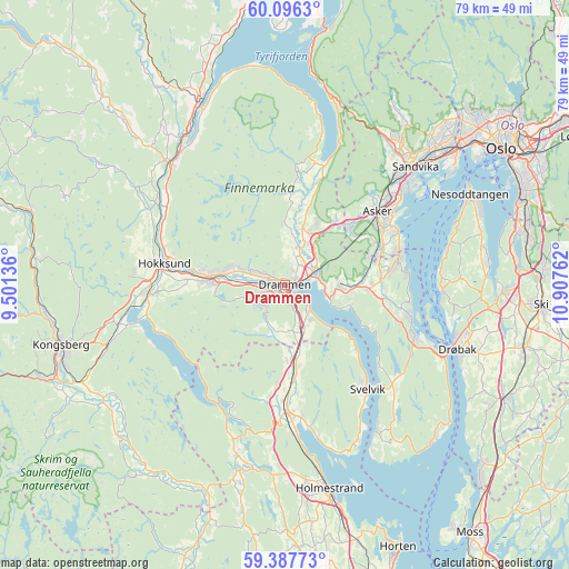 Drammen on map