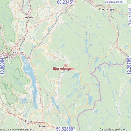 Bjørkelangen on map
