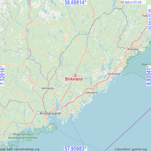 Birkeland on map