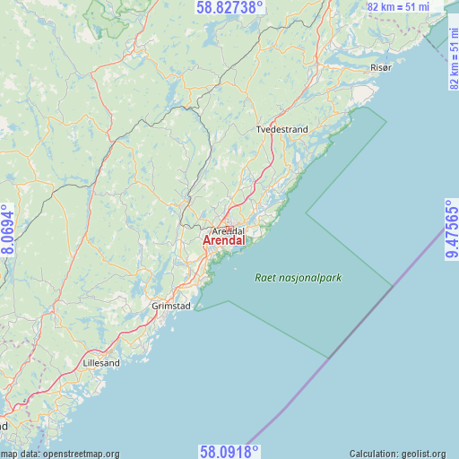 Arendal on map