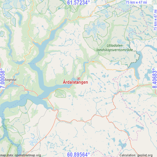 Årdalstangen on map