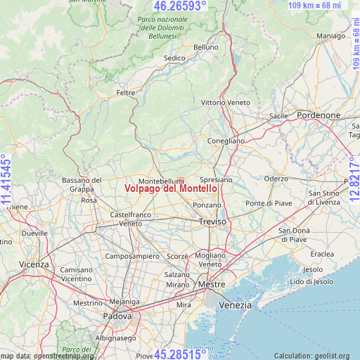 Volpago del Montello on map