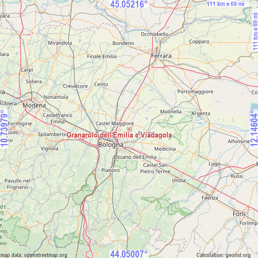 Granarolo dell'Emilia e Viadagola on map