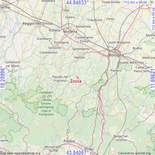 Zocca on map