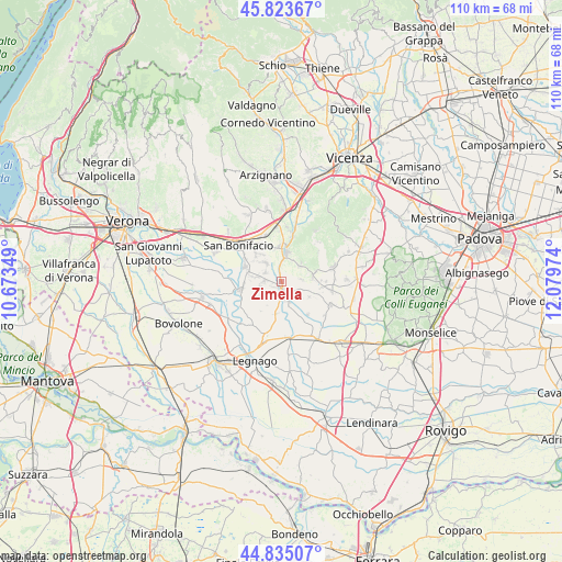 Zimella on map