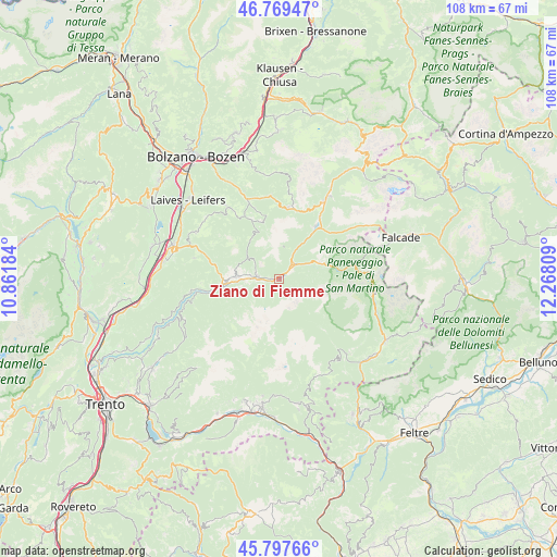 Ziano di Fiemme on map